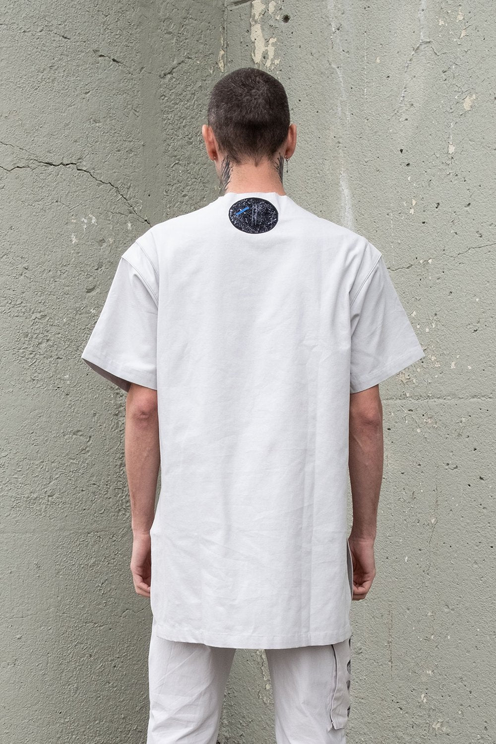 Grey Unisex Tunic Shirt. Grey Detachable Circular Tote. 100% Cotton. Designed in Madras, Made in India  | BISKIT UNISEX CLOTHING LABEL