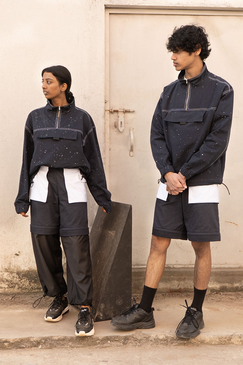 Black and Blue Convertible Pants and Shorts. Hand Made. 100% Cotton. Featured in Vogue Magazine.Designed in Madras, Made in India  | BISKIT UNISEX CLOTHING LABEL