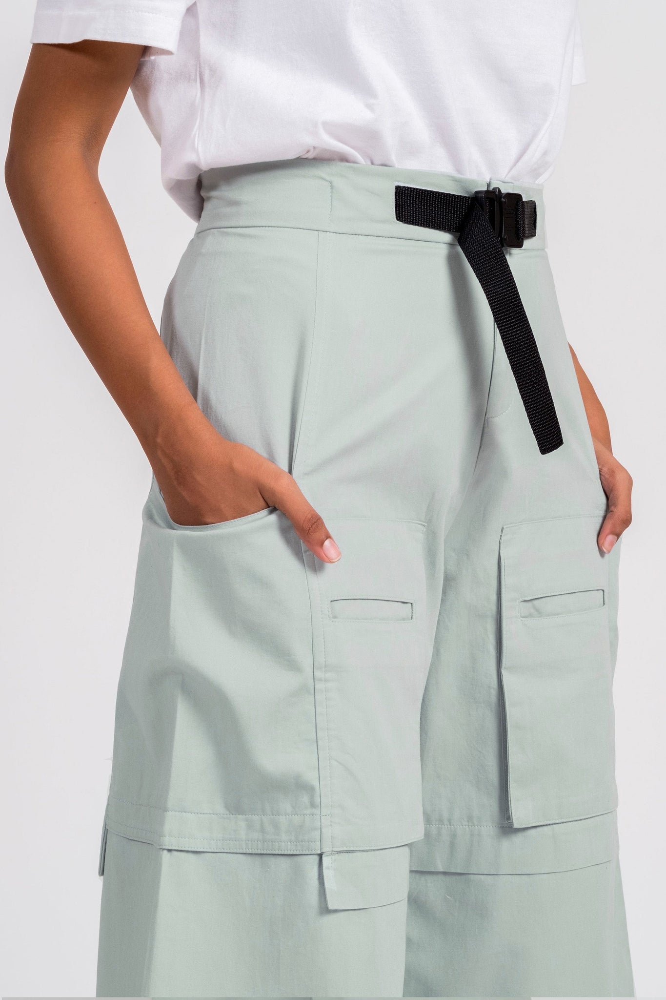 Orbit-Green Long Shorts with Cargo Pockets - BISKIT 