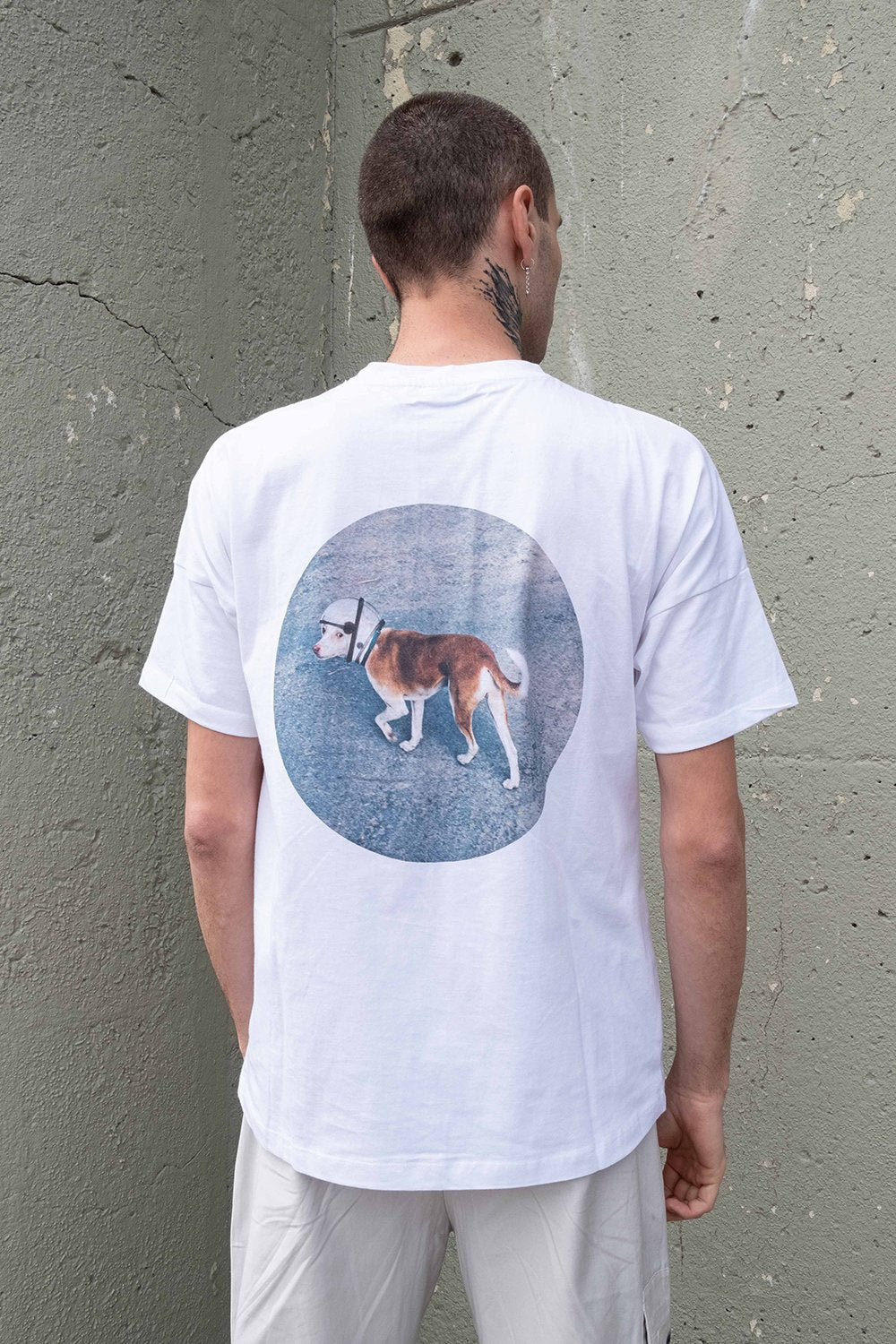 Space Dog Drop Shoulder T-Shirt - Classic White - BISKIT 